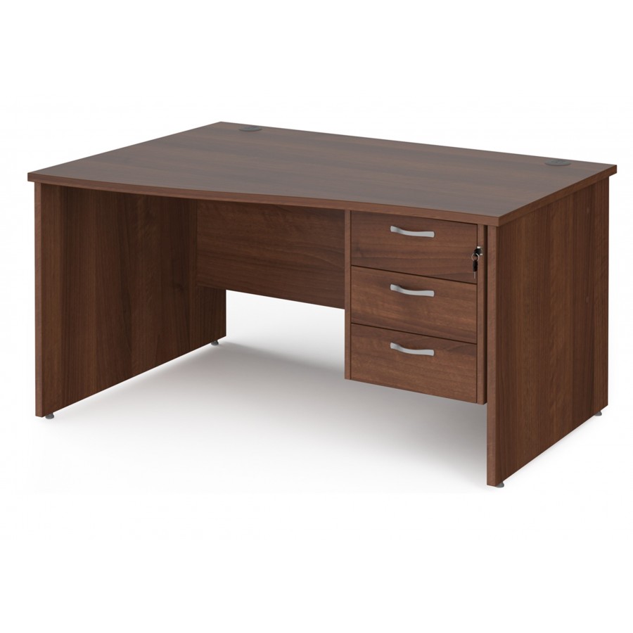 Maestro Panel End Wave Desk with Three Drawer Pedestal